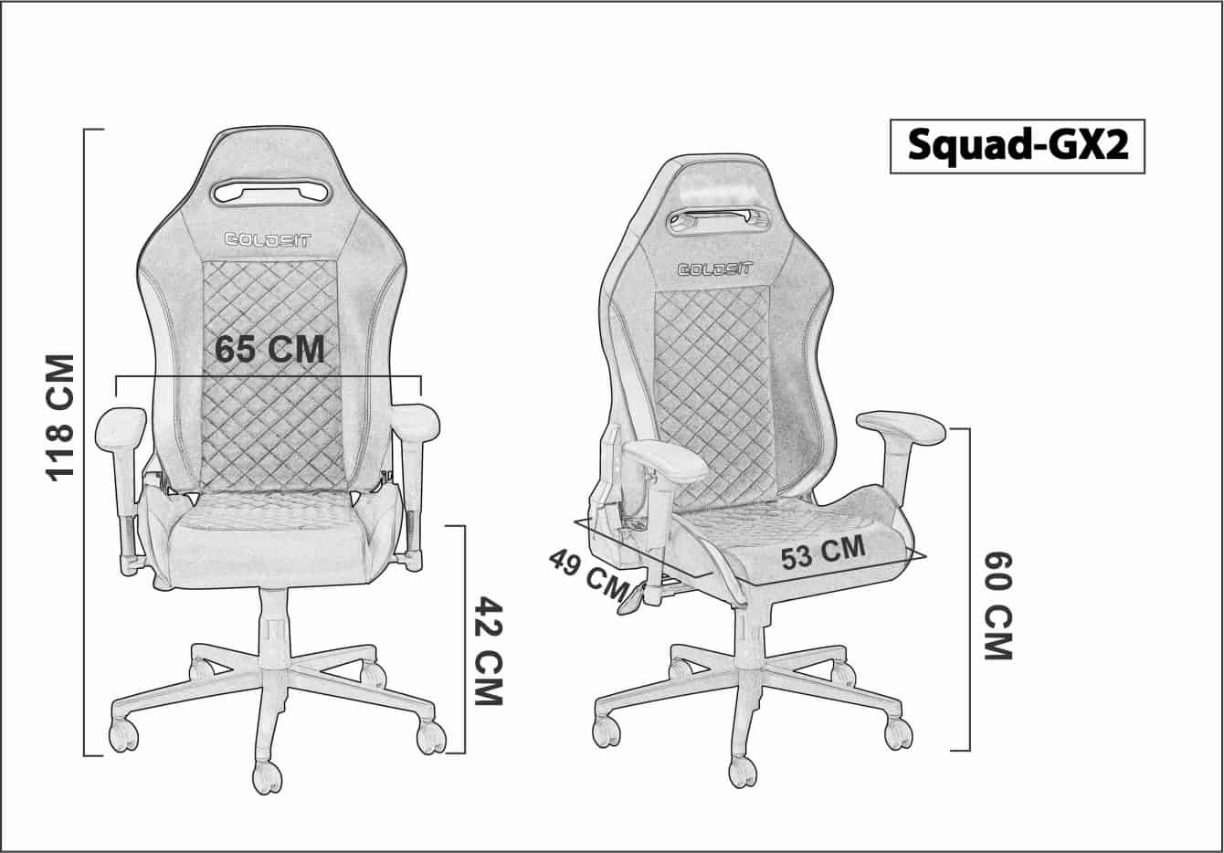 ابعاد صندلی گیمینگ مدل GX2